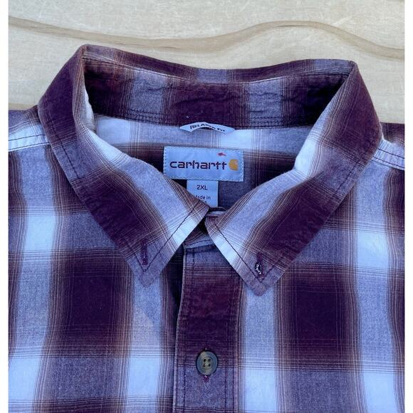 Carhartt Short Sleeve Button-Down Work Shirt Plaid Burgundy Sz. XXL - Picture 3 of 6